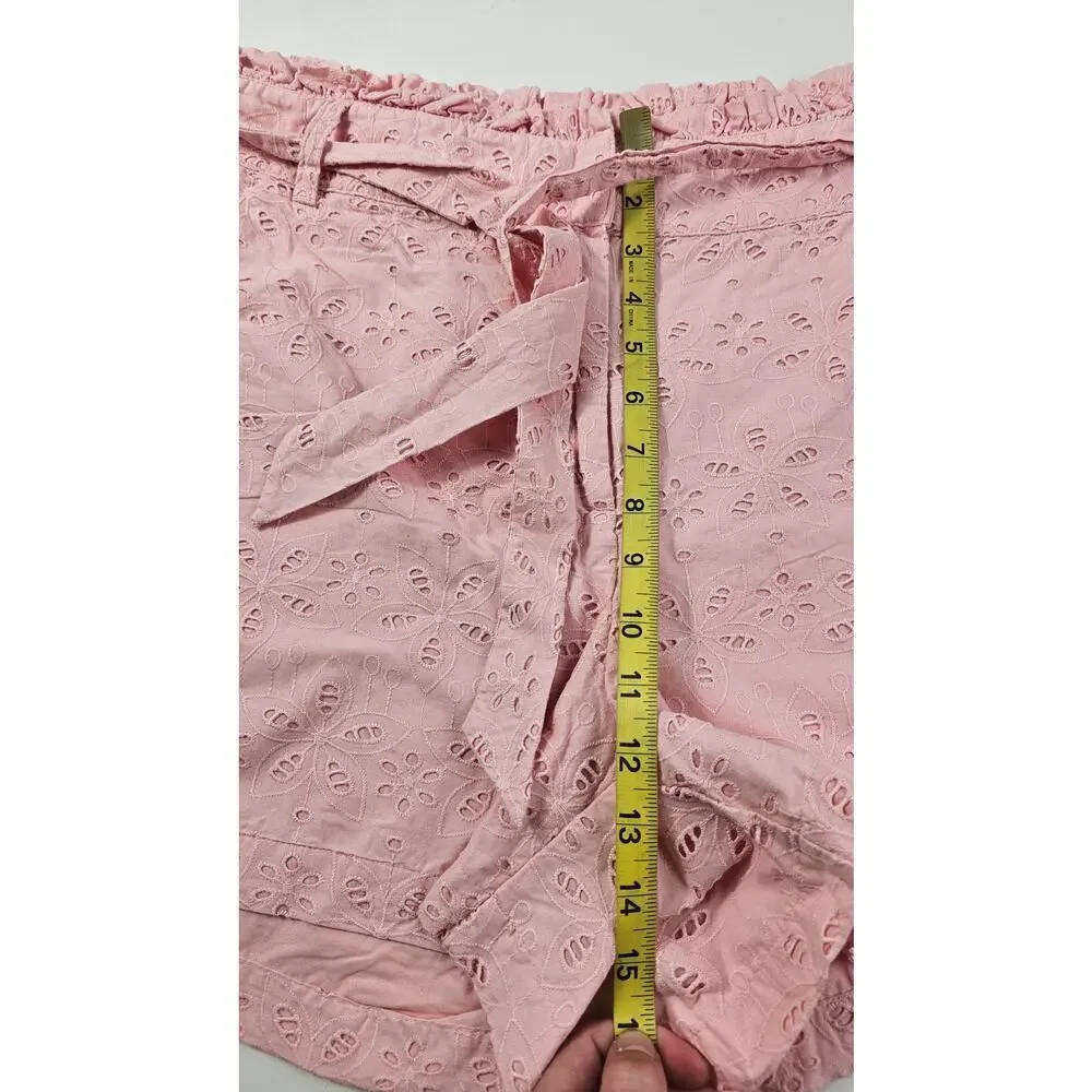 Crown & Ivy sz 14 light pink eyelet shorts tie waist preppy summer belted girly